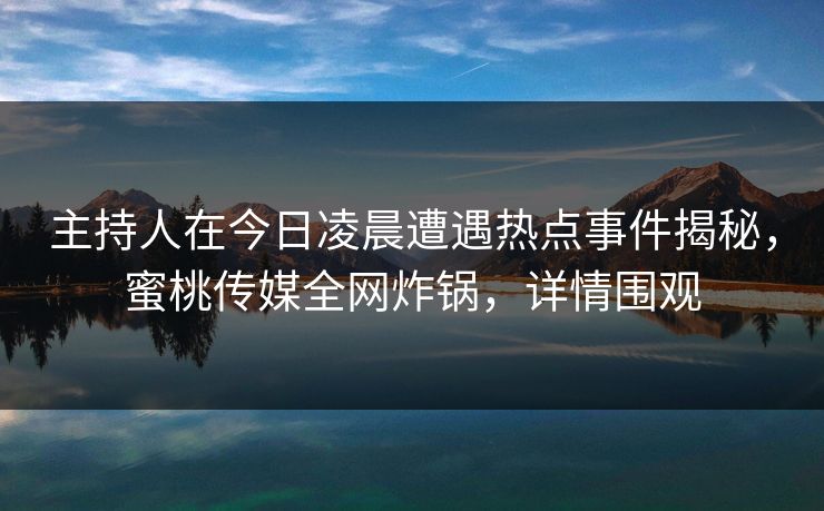 主持人在今日凌晨遭遇热点事件揭秘，蜜桃传媒全网炸锅，详情围观